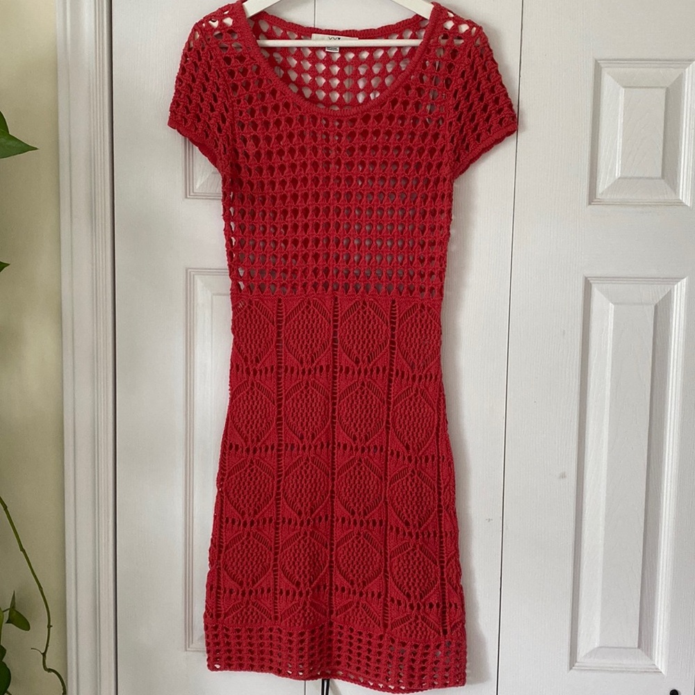 Crochet 100% cotton dress coverup sunset pink Bohemian  Forever 21 Size Small